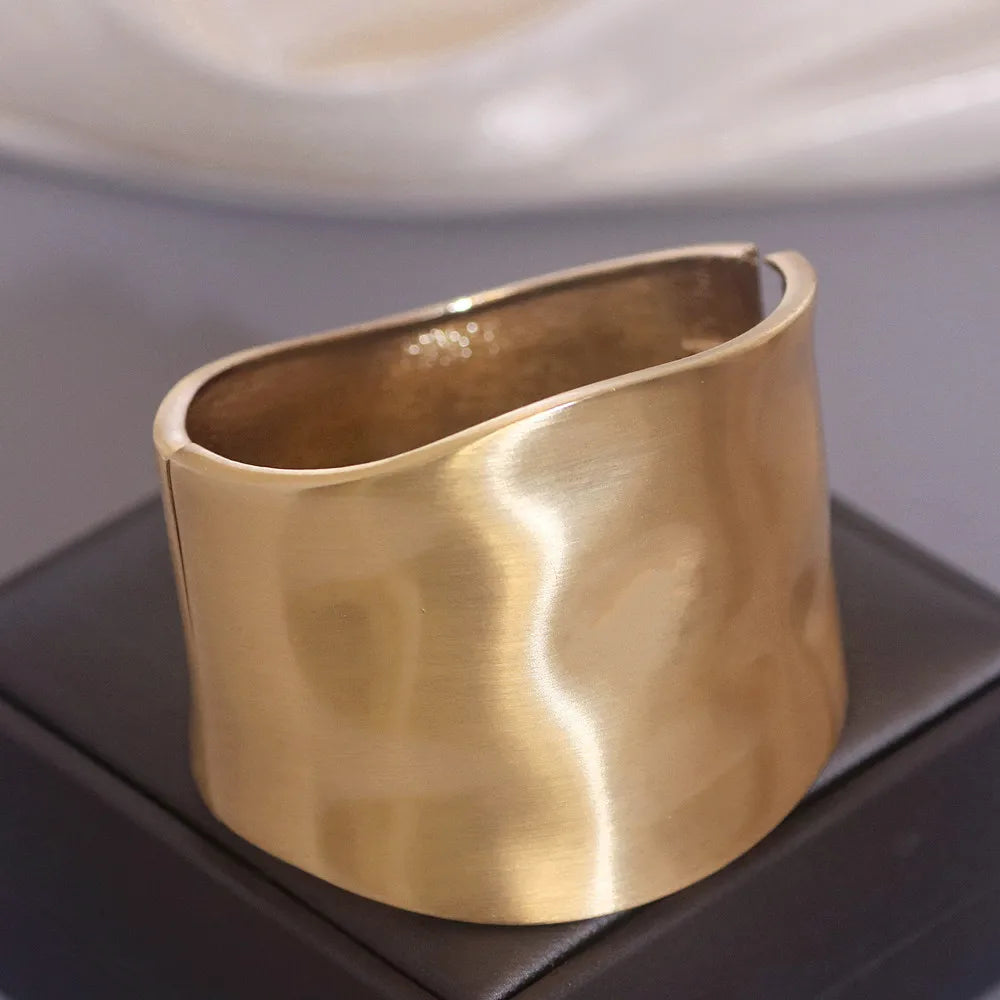Punk Minimalist Alloy Matte Cuff Bangles For Women Statement Irregularly Wide Big Bangles Bracelet Party Fashion Jewelry Gifts