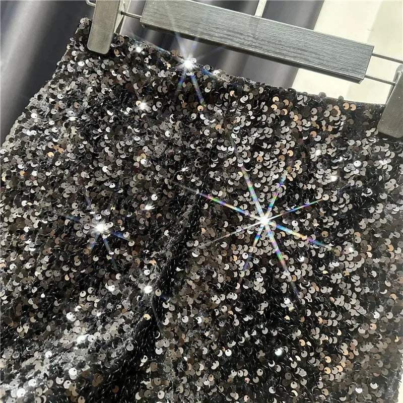 New Autumn Black Velvet Shorts Women Sequined Shiny Versatile Short Pants Clubwear Shorts Hot Pants High Street