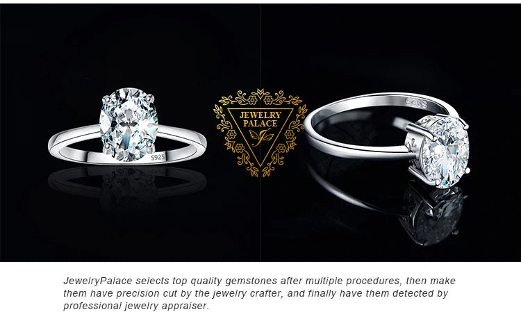 JewelryPalace Moissanite D Color 1ct 2ct Oval S925 Sterling Silver Solitaire Wedding Engagement Ring for Woman