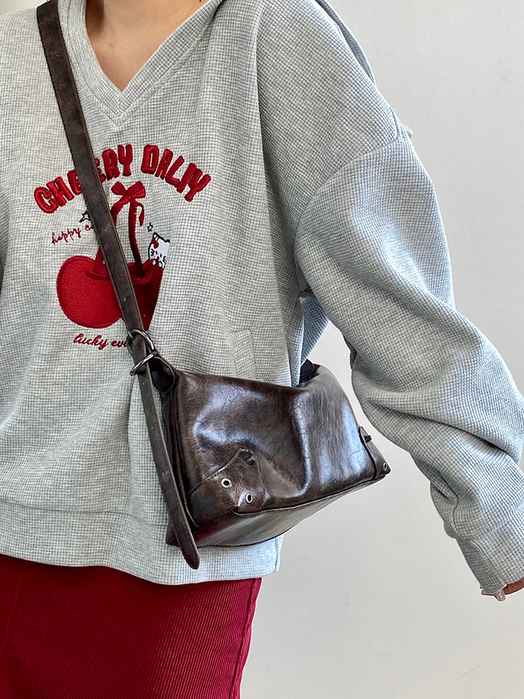 Pu Leather Retro Women's Underarm Bag Cool Y2k Girls Vintage Small Shoulder Bags