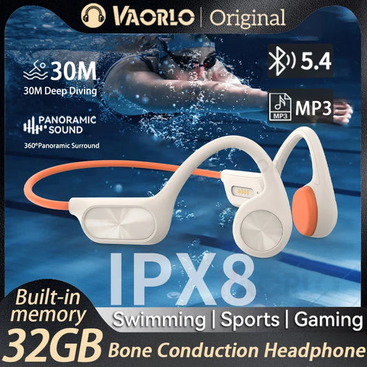 Hot IPX8 Waterproof Swimming Earphone Bluetooth 5.4 Bone Conduction Headphones With 32GB MP3 Player Wireless Headset LED Display