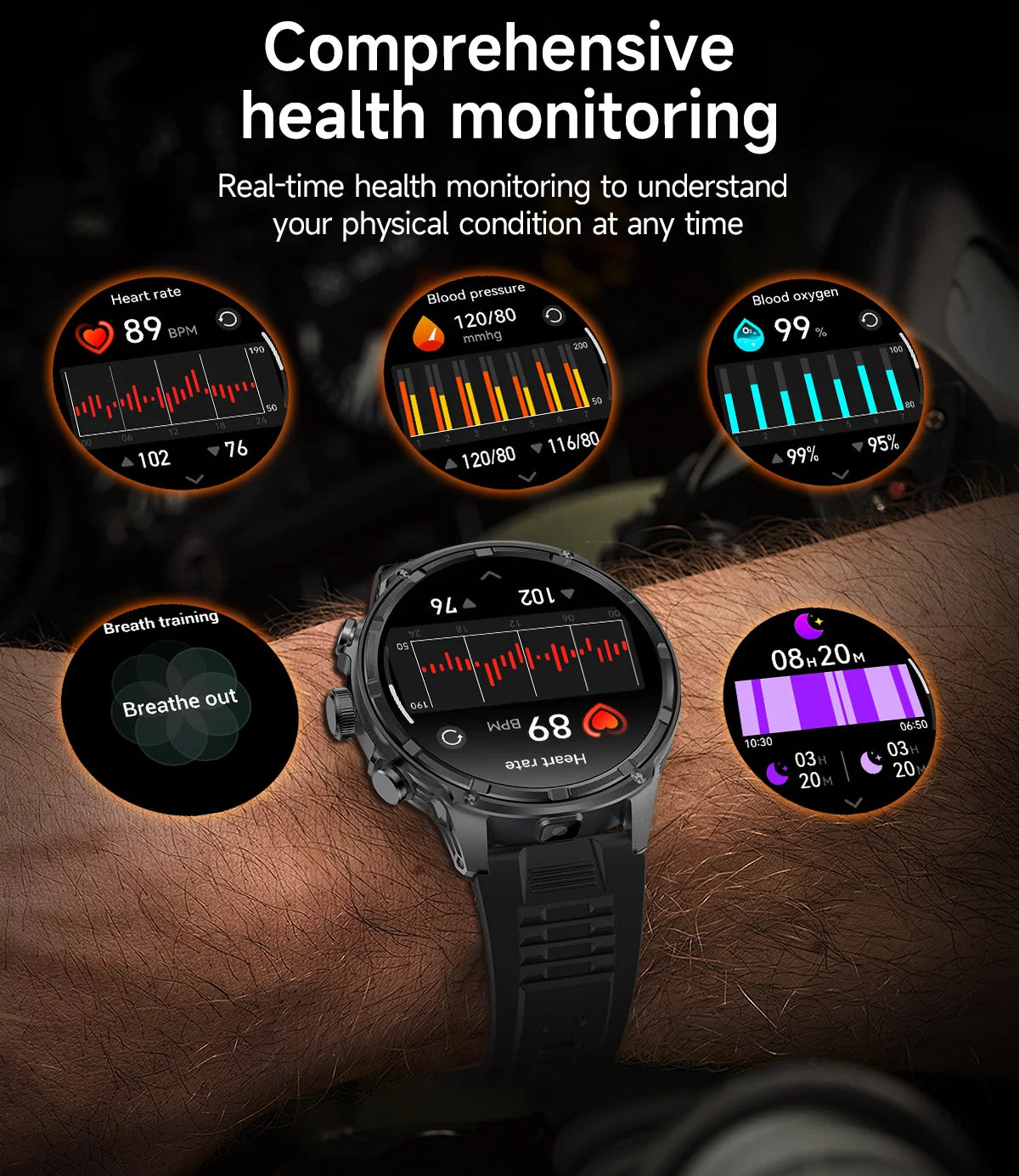 New T-Rex3 710mAh Large Battery Durable Adult Smart Watch 1.85-inch GPS trackr Compass 3ATM Waterproof BT Call Sports Smartwat