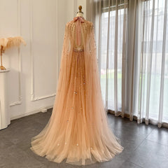 Sharon Said Luxury Dubai Evening Dress with Cape Sleeve 2024 Elegant Long Arabic Formal Dresses for Women Wedding Party SS495