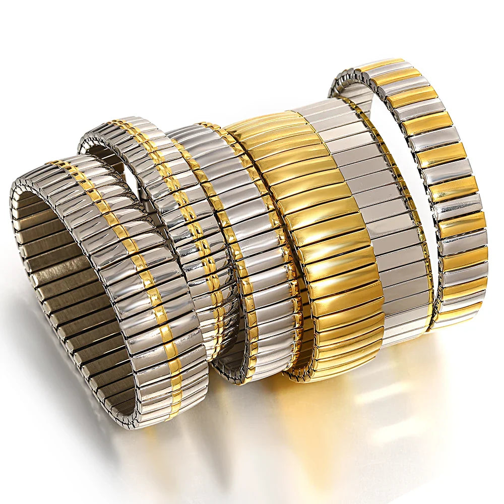 Freetry 18K Gold Plated Stainless Steel Adjustable Bracelet Fashion Elastic Metal Bracelet Trendy Jewelry Accessories Official