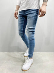 Men Fashion Thin Skinny Jeans Male Hip-hop Trousers Pure Color Ripped