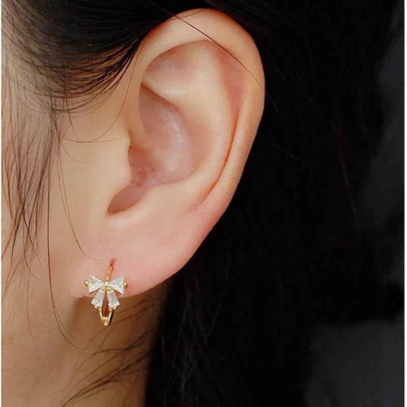 WANTME 925 Sterling Silver Sweet Korean Bow Huggies Hoop Earrings for Women Fashion Cute Teen Birthday Party Girl Jewelry Gift