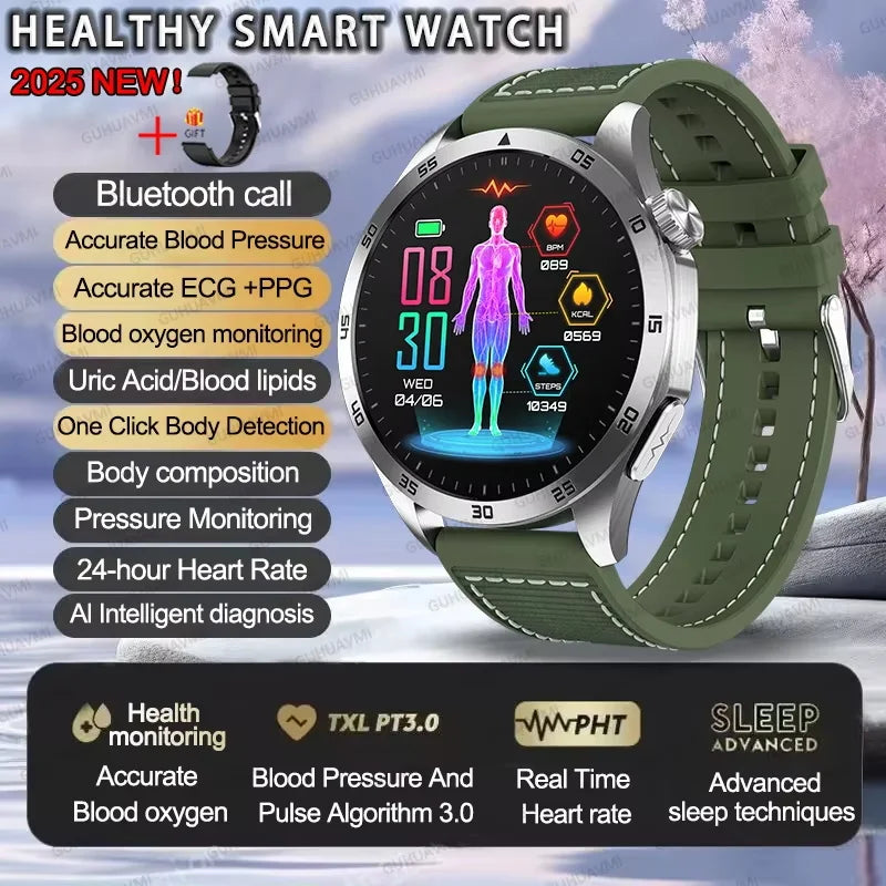 GUHUAVMI NEW Fashion Health Expert Laser iagnosis Smart Watch Men ECG+PPG Three highs  Blood Pressure Heart Rate HD Call Watches