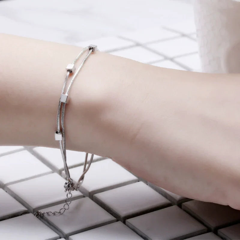 925 Sterling Silver Bangle Bracelet 2 Balls Geometric Polished Punk Stackable For Woman Girl Jewelry Gift Dropship Wholesale