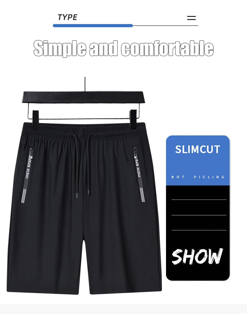 Summer Shorts Gym Fitness Men Plus Size Casual Shorts 6XL 7XL 8XL Big Size Shorts Men Ice Silk Stretchy Beach Shorts Breathable