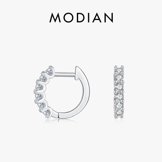 MODIAN D Color Moissanite Small Hoop Earrings 925 Sterling Silver Hollow Sparkling Ear Buckles For Women Wedding Fine Jewelry