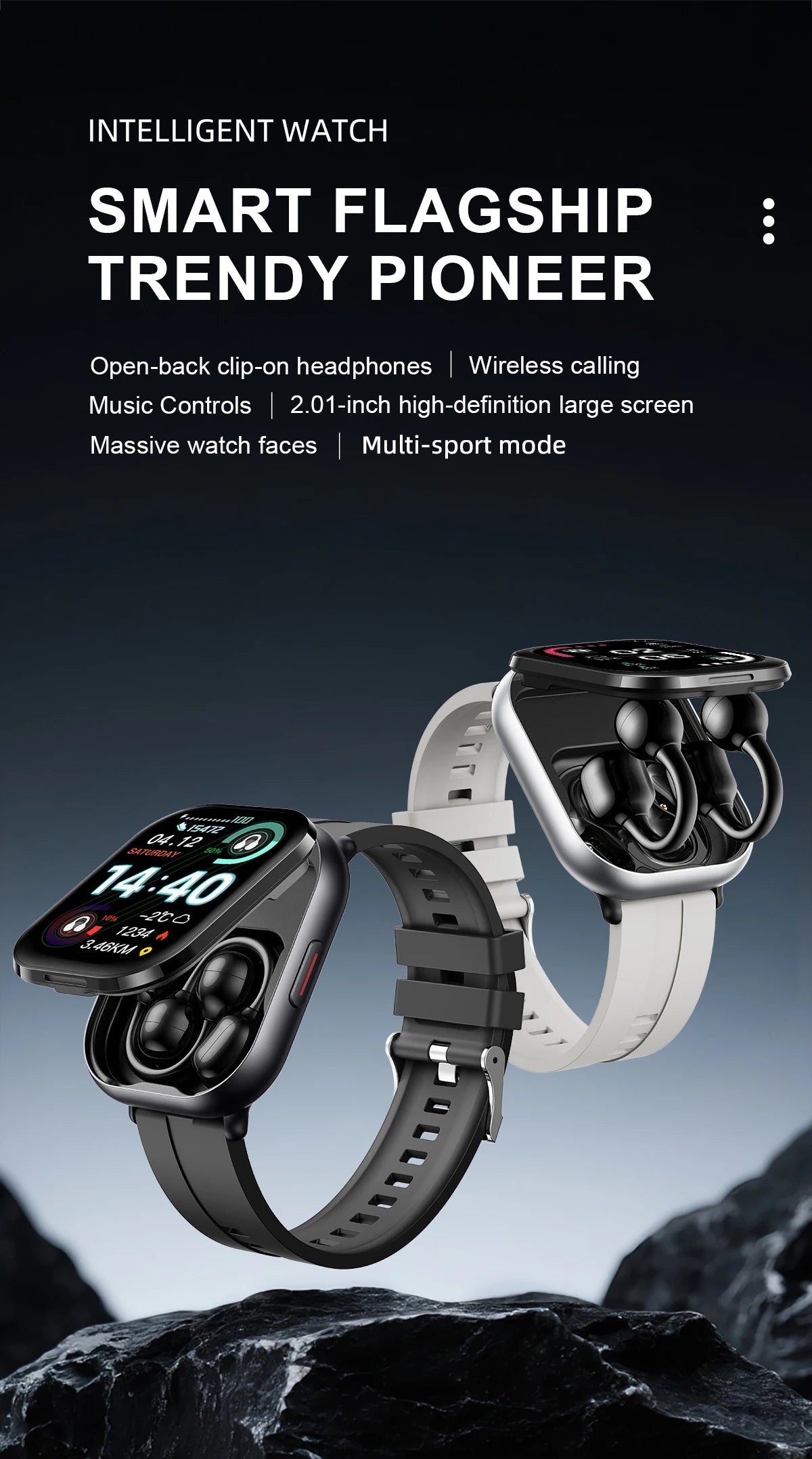LIGE New Open-back Cip-on Headphones Smart Watch For Men Women 2.01” HD Screen Massive Watch Faces Bluetooth Call Smartwatches