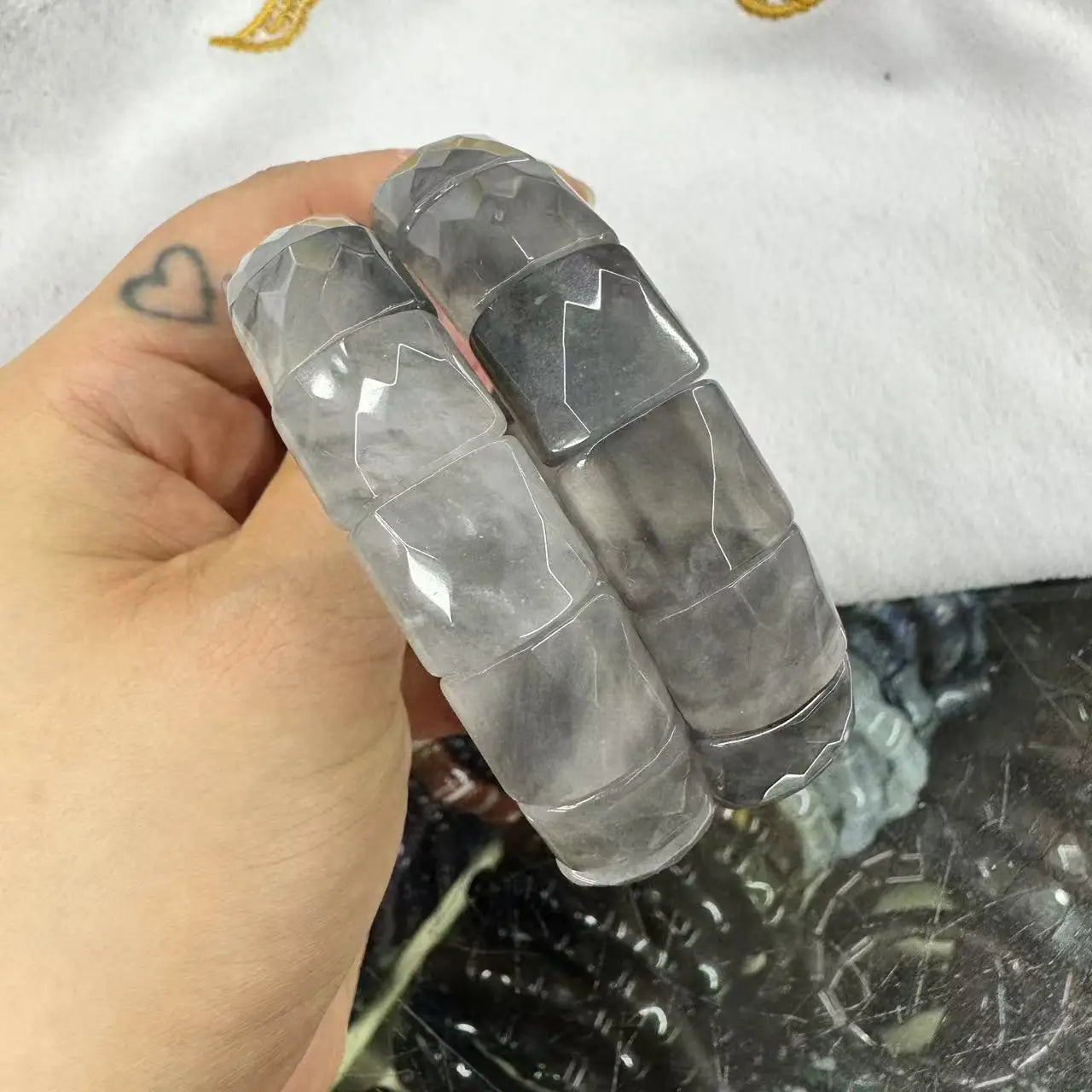 Natural 12x15mm Faceted Stone Unique Crystal Citrine Agate Amethyst Pyrite Fashion Elastic Handcrafted Bracelets Energy Bangles