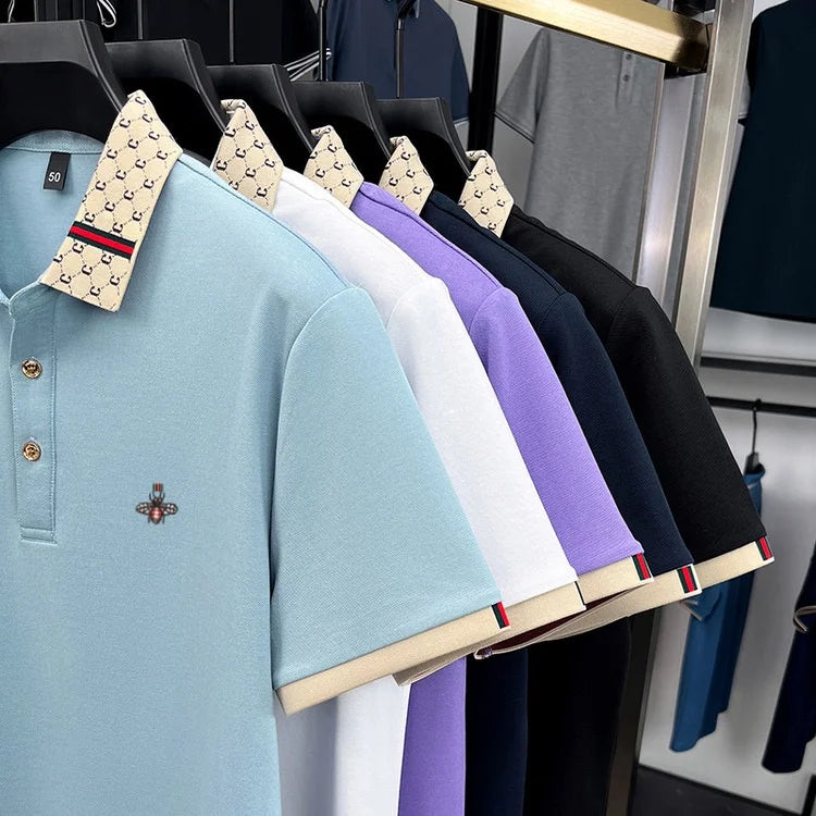 Personality letter jacquard lapel short sleeve T-shirt men high-end brand Little Bee embroidery fashion trend summer polo shirt