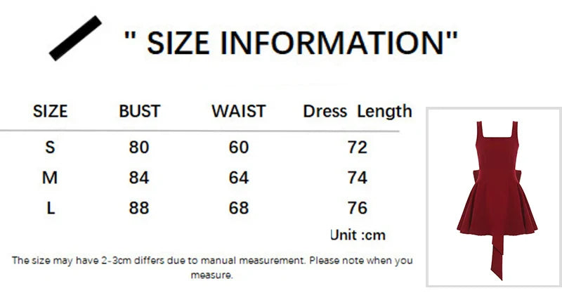BKLD Fashion Red Bowknot Mini Dress Straps Square Collar Sleeveless Backless Vintage Cute Ladies Slim Party Short A-line Dresses