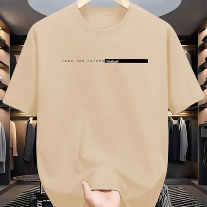 Summer men's 100% cotton casual loose fit large letter print round neck short sleeved T-shirt top High Street Unisex style