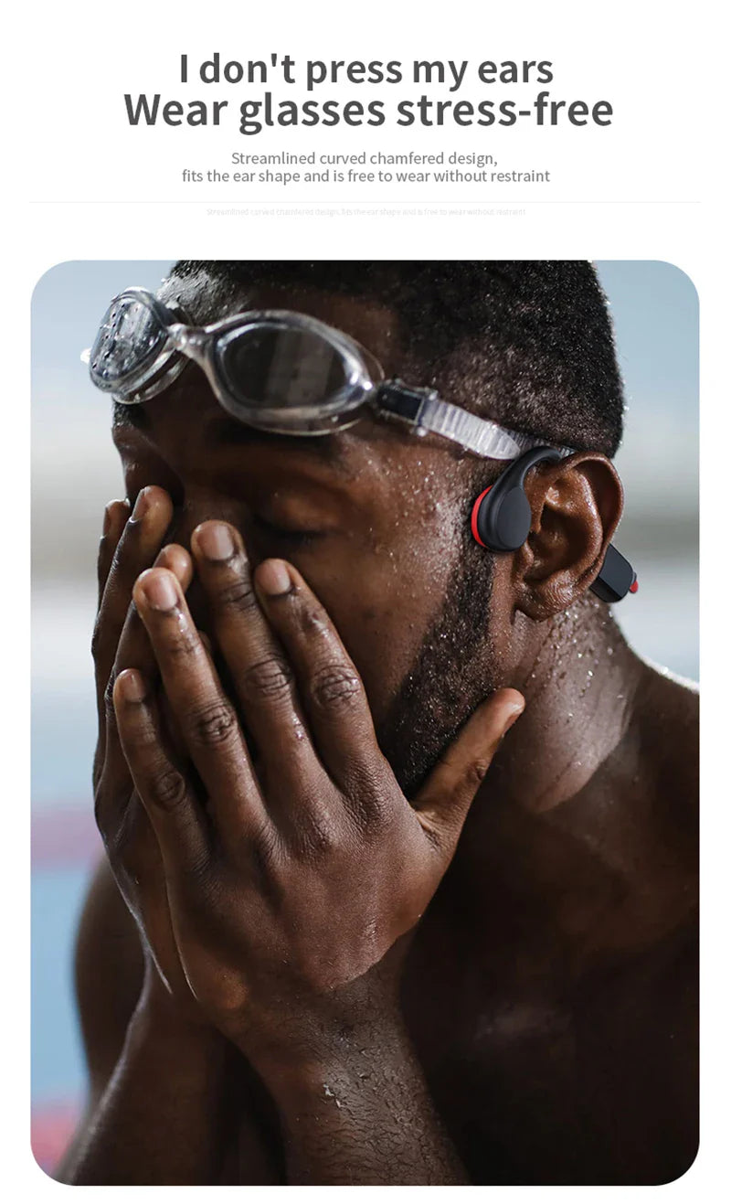 True Bone Conduction Headset IPX8 32GB Bluetooth 5.3 Wireless Swimming Headphone With Microphone Waterproof Exercise Fitness