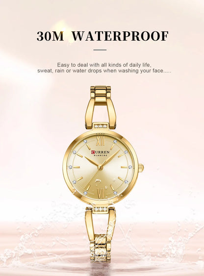 Curren 9092 Luxury 30mm Gold Watch For Woman Diamond Ladies Quartz Watch Waterproof Stainless Steel Women часы женские наручные