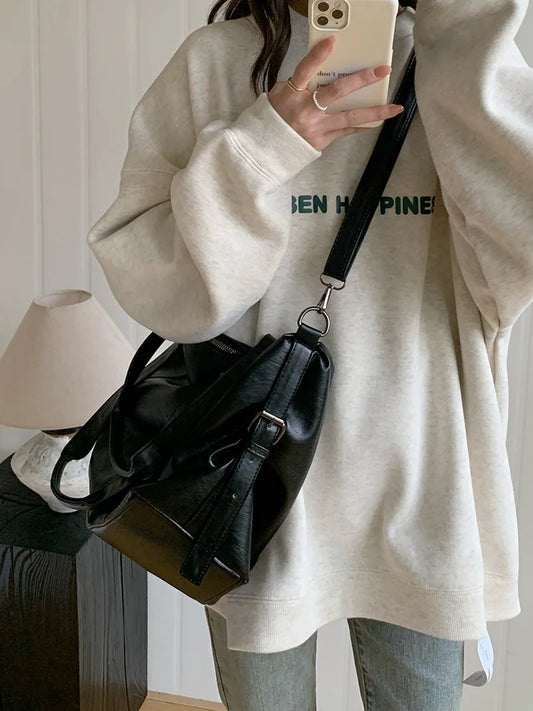 Large Capacity Black Shoulder Bags For Women Large Shopper Bag Solid Color Soft