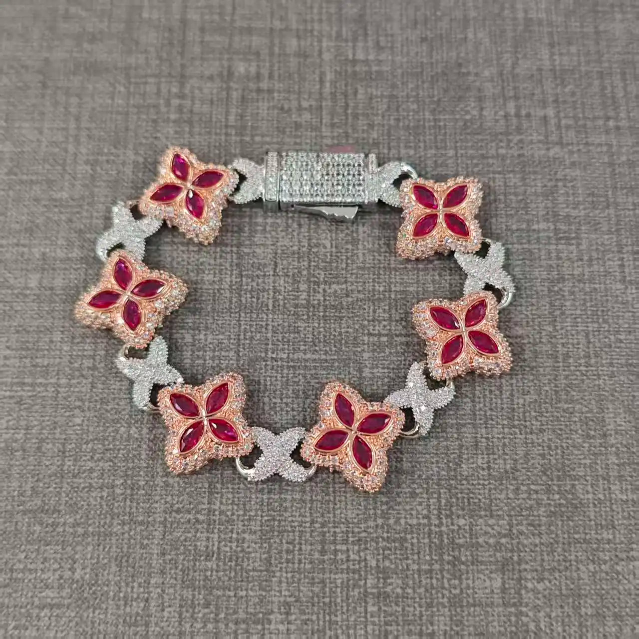 UWIN Iced Baby Blue Baguettecz Floral Infinity Bracelets for Women Men Cubic Zirconia Cuban Link Chain Anklets Fashion Jewelry