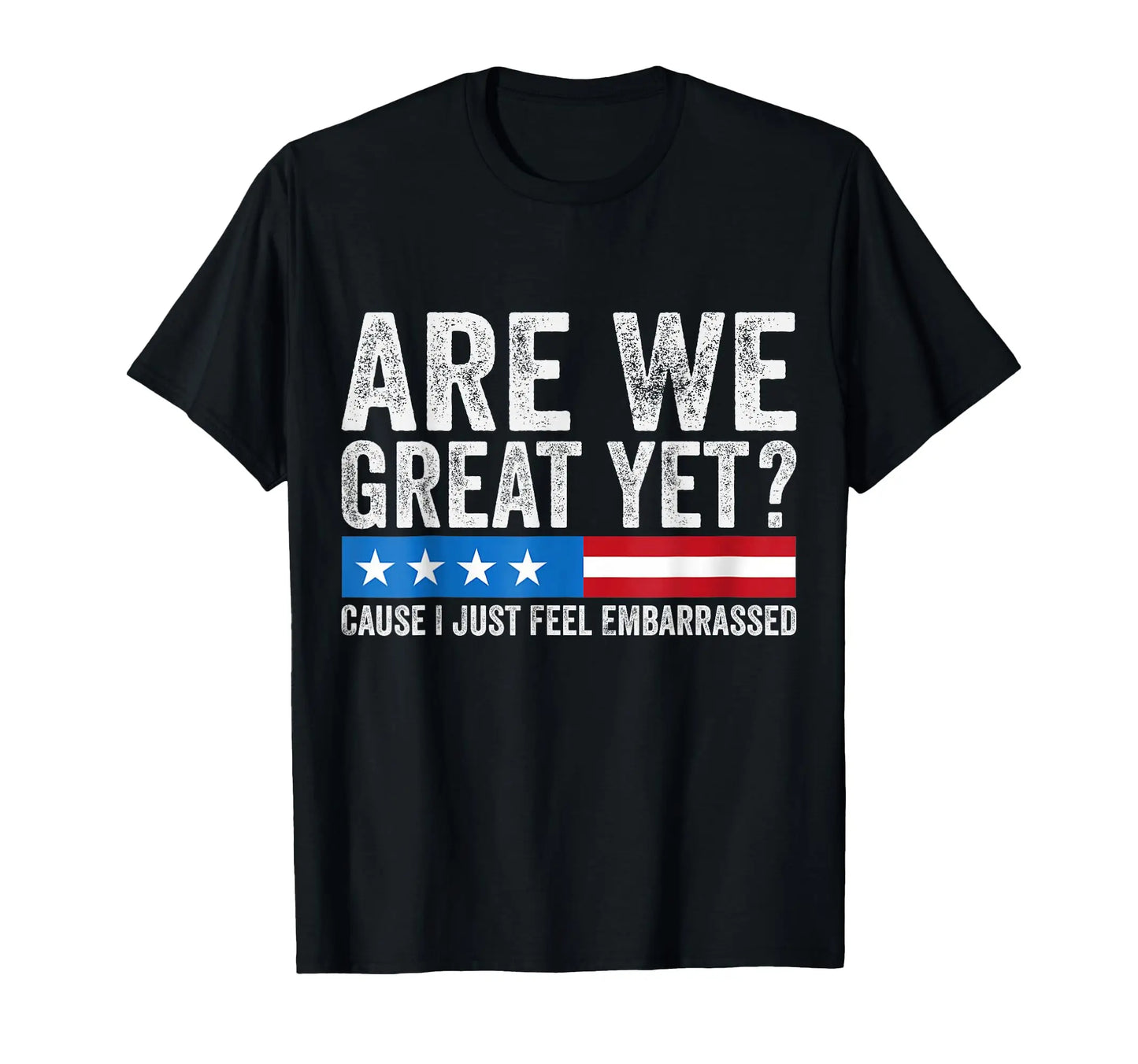 New Pure Cotton Men'sT-Shirt with Are We Great Yet American Flag Print for Casual Wear Graphic Tee Breathable and Comfort