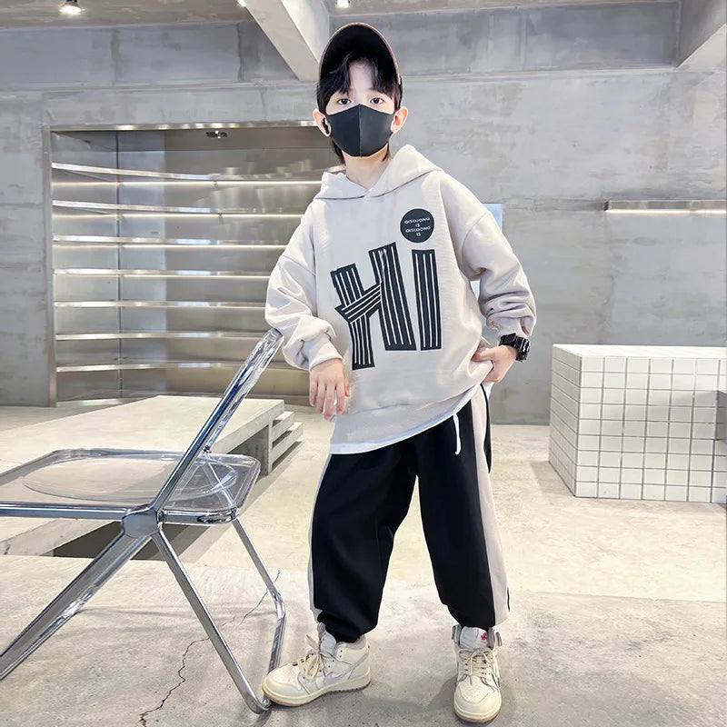 Children Boy Hooded Clothes Set Letter Printed Hoodies Sweatshirts Top and Pants 2 Pieces Suit Teenage Girls Tracksuits