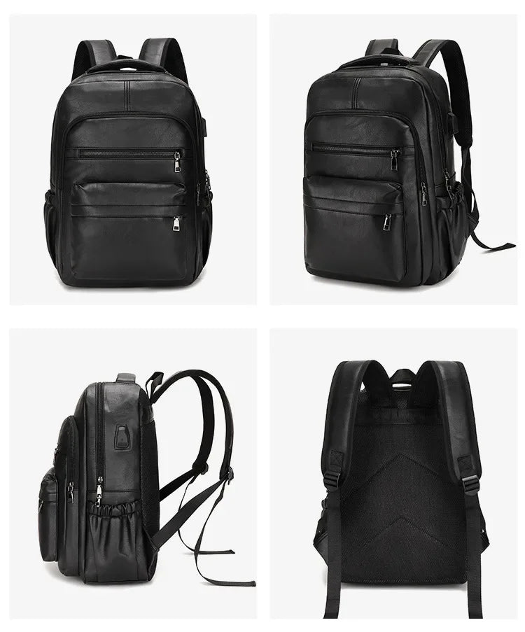 High QualityUSBCharging Backpack MenPULeather Large Capacity Computer Backpack School Backpack for Teenage Boys