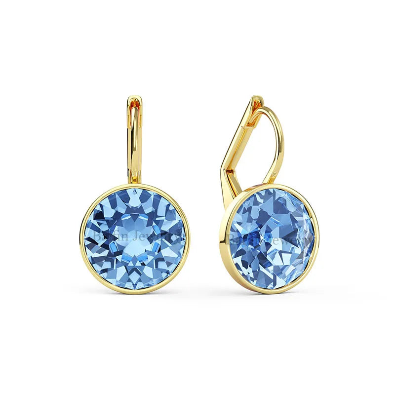 Bella Drop Earring for Women Christmas Birthday Premium Austrian Crystals Round Cut Dangle Silver Gold Color Pierced Jewelry