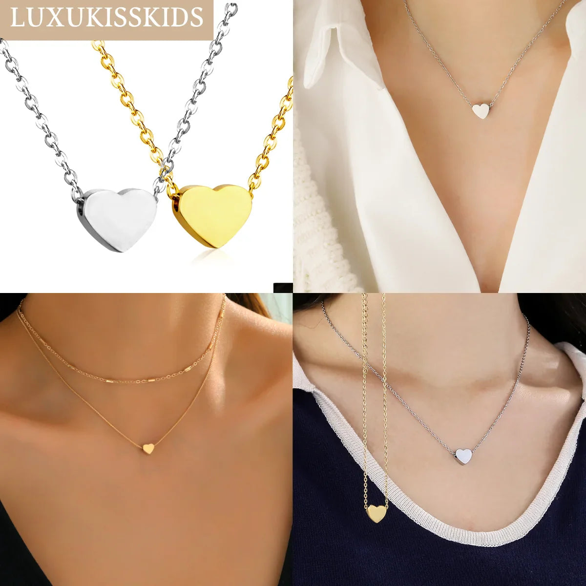 LUXUKISSKIDS Heart Star Moon Pendant Necklaces Tiny Charms Stainless Steel Choker Women/Girls Y2K Sweater Boho Jewelry Collares