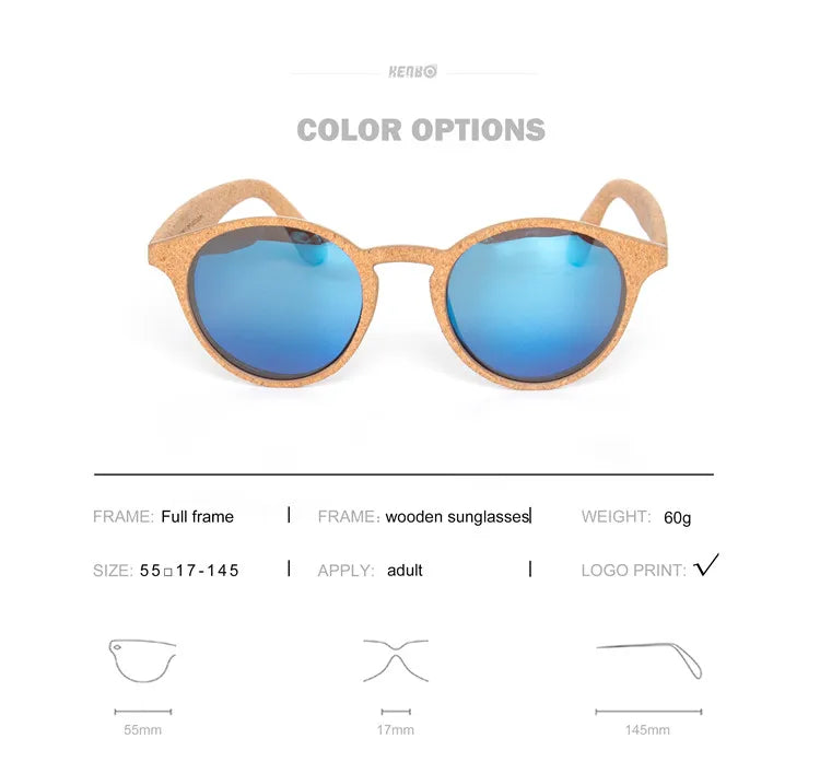 Kenbo High Quality Round Wood Bamboo Grain Polarized Sunglasses With Case Fashion Women Man Shades Wooden Sunglasses