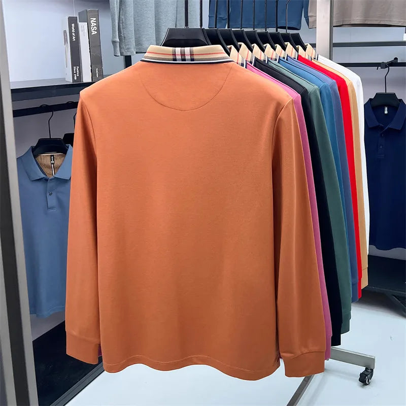 Men's Plaid Long Sleeve Polo Shirt Autumn Winter Casual Office Outdoor Fashion Top Commercial Collar Trendy Men's Clothing