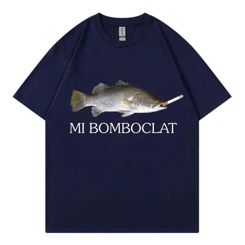 Funny Bomboclat Fish Meme T-shirt High Street Fashion Trend Y2k Short Sleeve T-shirts Women Harajuku Vintage Style T Shirts