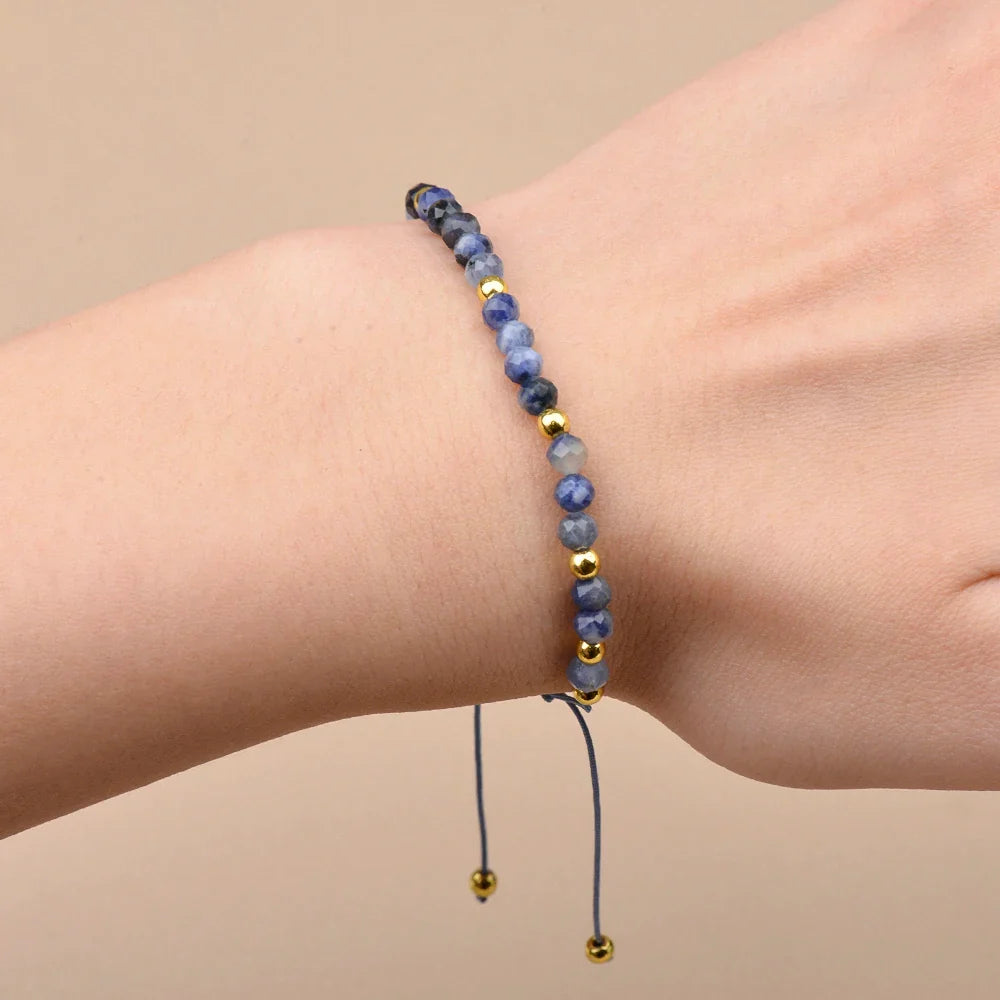 4mm Natural Stone And Hematite Bead Braided Adjustable Bracelet Suitable For Men And Women Daily Holiday Birthday Wear