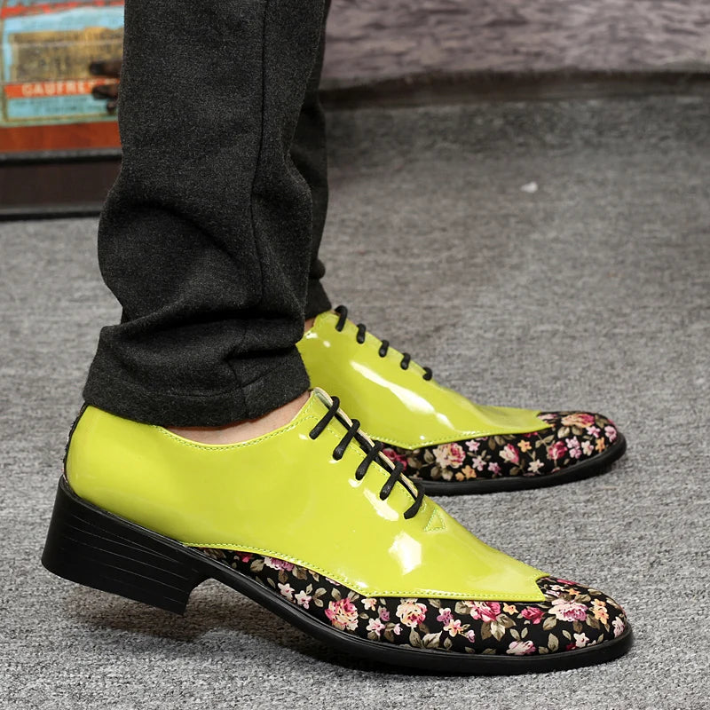 2023 British style Green Men's Casual Leather Shoes Fashion Print Formal Oxford Shoes For Men Designer High Heel Dress Shoes Men