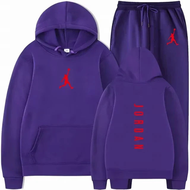 Men's pullovers for autumn and winter, solid-color hoodie + stretch waist jogging pants two-piece set, fashionable outdoor casua