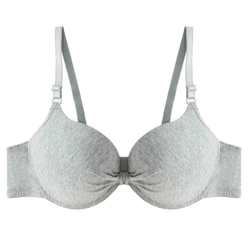 Women Cotton Gathered Bra Deep V Underwire Ladies  Brassiere Push Up