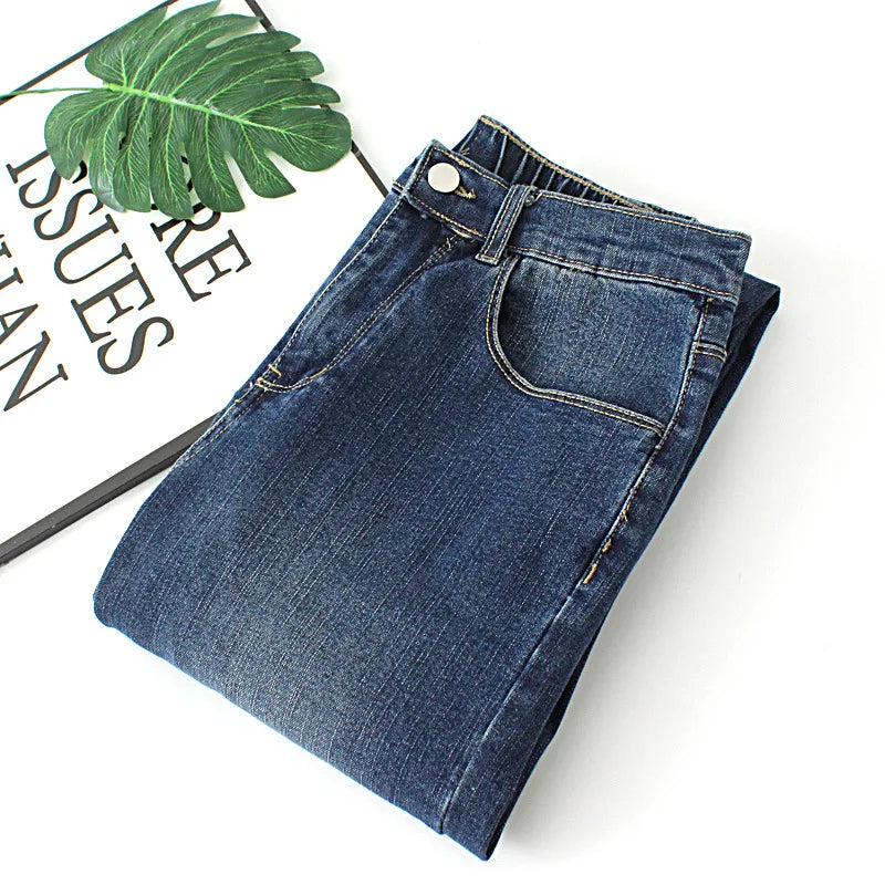 Autumn Clothes Women Drainpipe Jeans Plus Size Simple Slim Stretch Denim