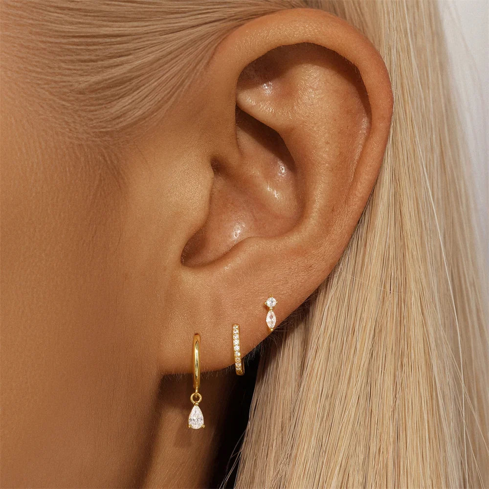 ROXI 925 Sterling Silver WaterDrop/Flower/Pearl Earring Set For Women 18k Gold Plated 3 piece Earring Party Jewelry Gifts
