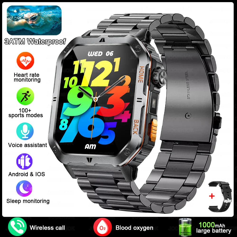 New 1000mAh Battery Outdoor Sports Smart Watch 2.01 inch HD Screen LED Flashlight Bluetooth Talking SmartWatches For Men Women