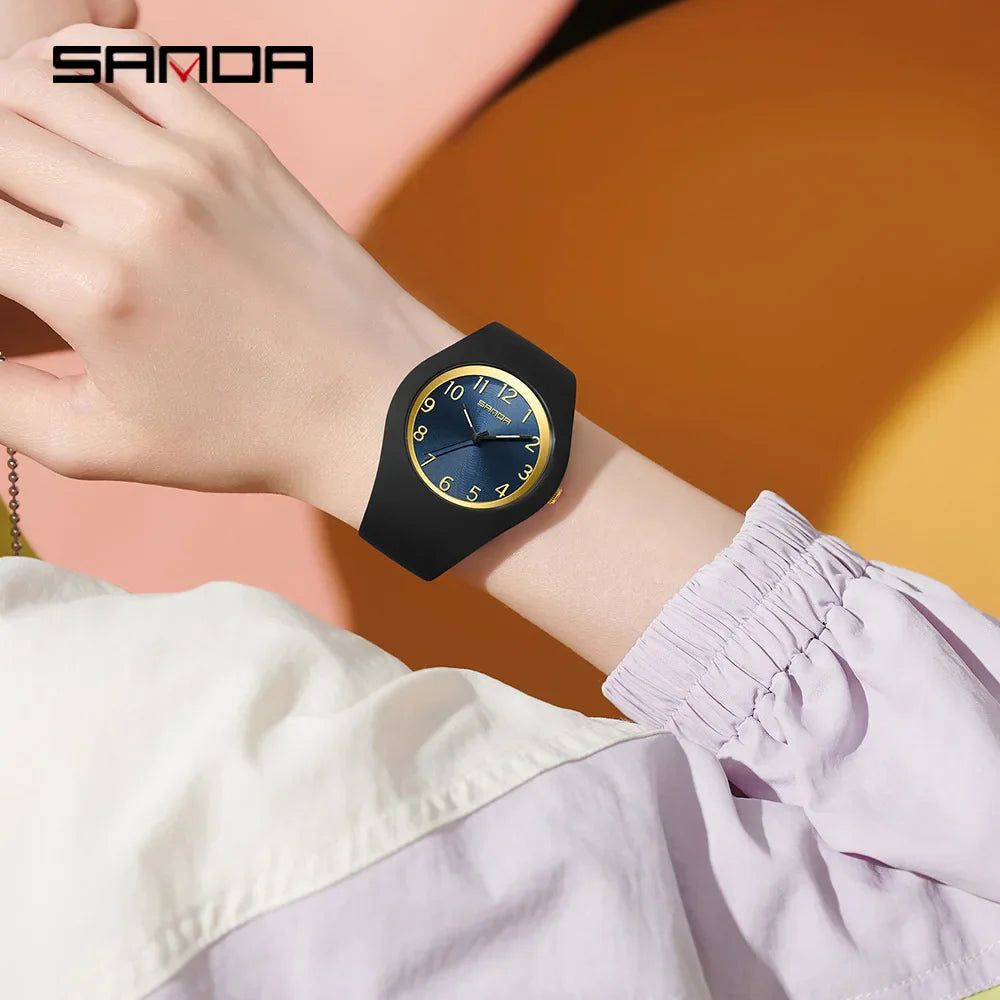 SANDA 6186 Simple Luxury Student Quartz Watch Clock Gift Outdoor Light Silicone Strap Wristwatch for Boy and Girl