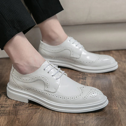 Men Patent Leather Wingtip Oxford ShoesWhite Loafers Men's Dress Shoes Business Luxury Fashion Formal Shoes Dress Wedding Shoes