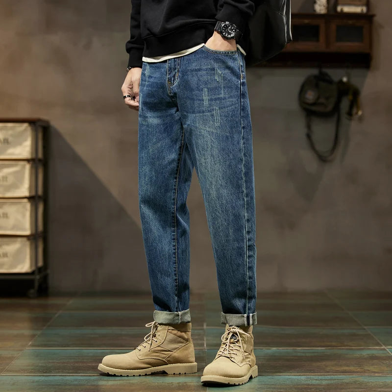 Loose Fit Harem Jeans Pants Men Baggy Trousers Blue Spring And Winter