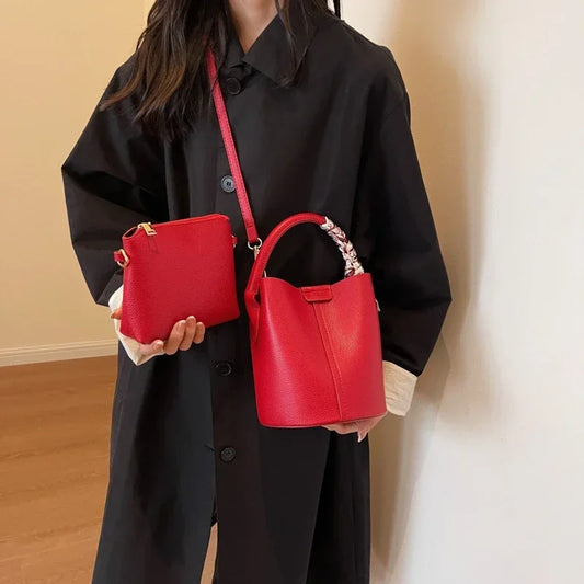 Simplicity High-end Women's Crossbody Bag PU Material Versatile Bucket Bag Fashion Handbag Commuting