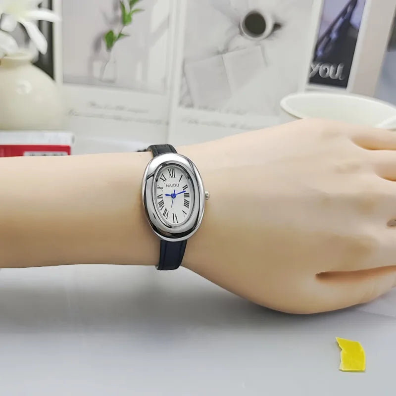 Luxury Women Vintage Oval Goose Egg Quartz Watch Leather Strap Wristwatch Dress Ladies Watches Christmas Gift Clock Relojes