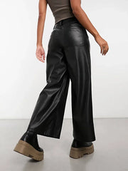 Women Casual Loose Faux Leather Cargo Pants Fashion Ladies Vintage Matte