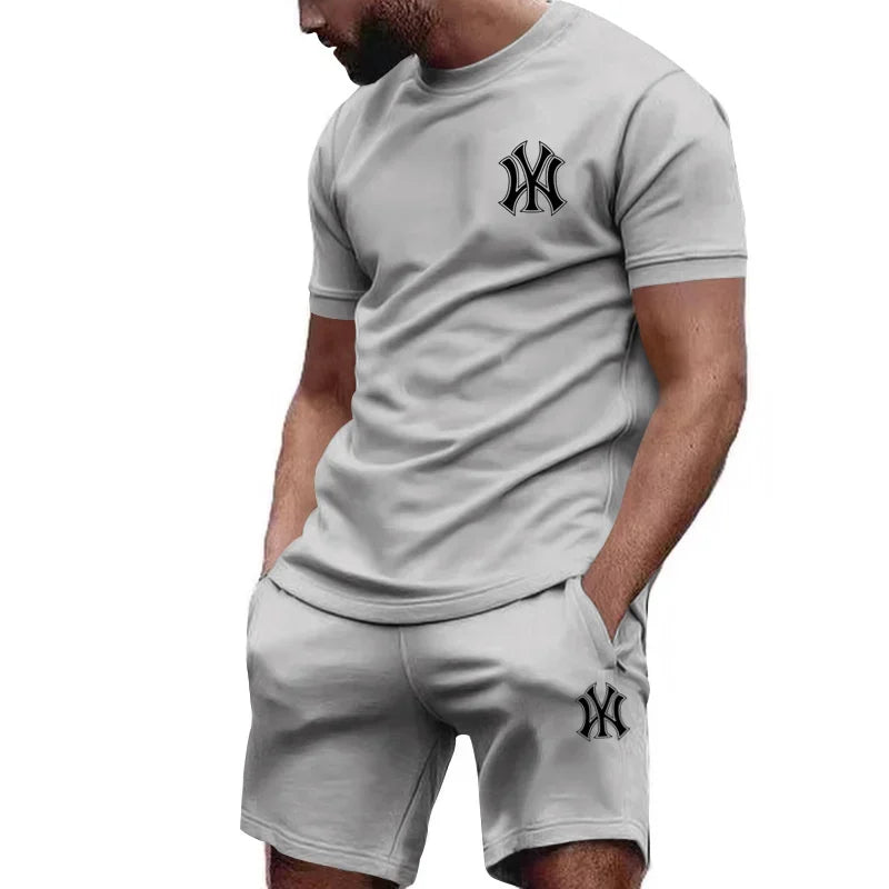 men's two-piece sportswear short sleeved T-shirt and pants set running and fitness sportswear summer