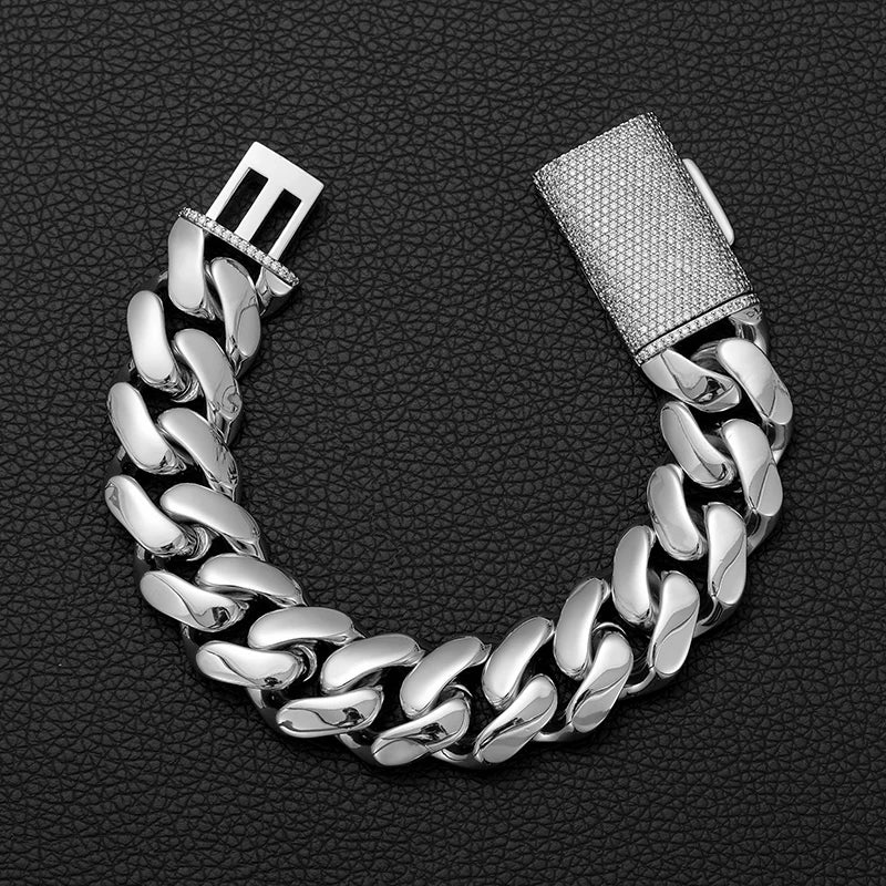 Hip Hop Rock Stainless Steel Rhombus Cuban Miami Link Chain Bracelets for Men Bling Iced Out Rapper Jewelry Gold Silver Color