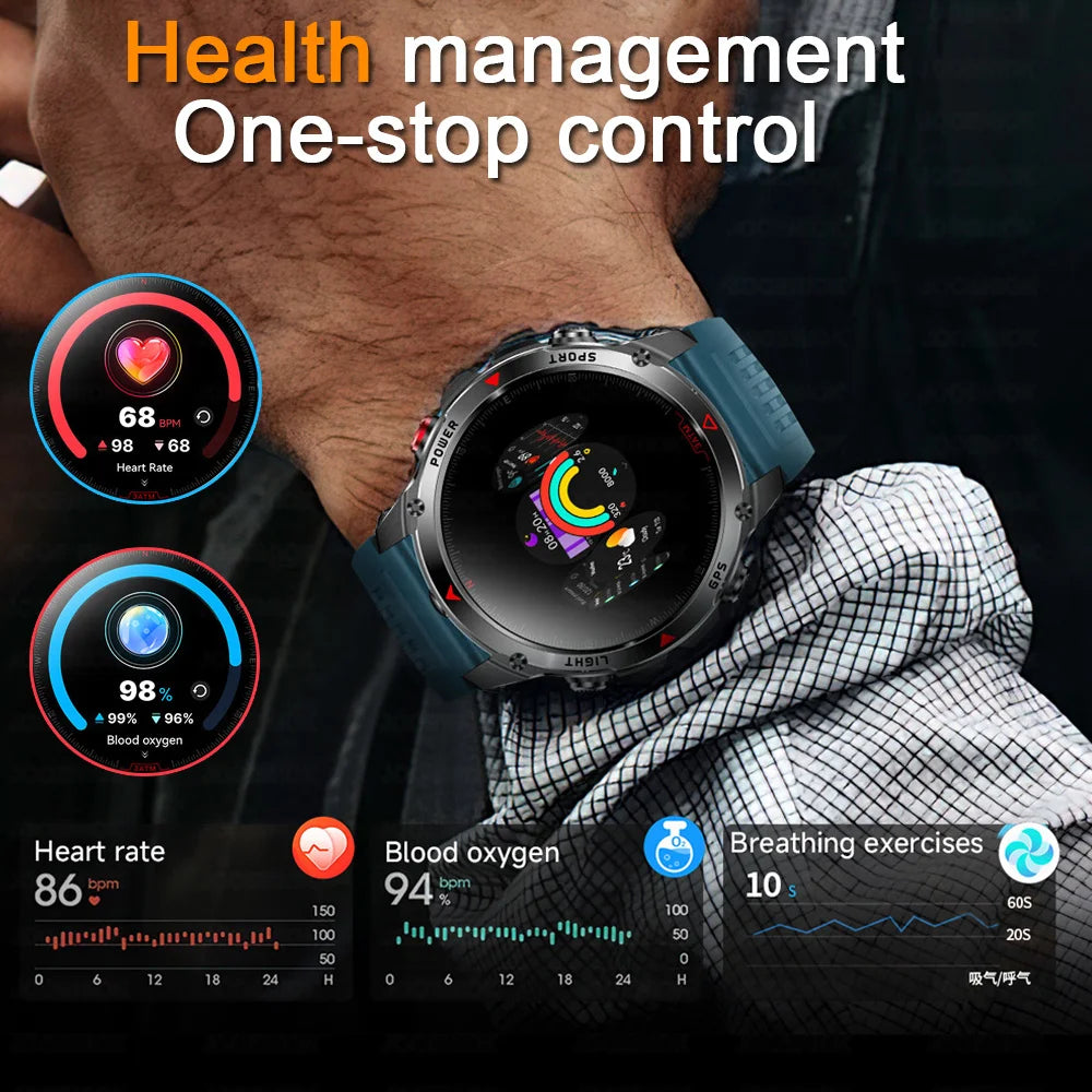 Outdoor Military Smart Watch Men Built-in GPS 1.46" AMOLED Compass