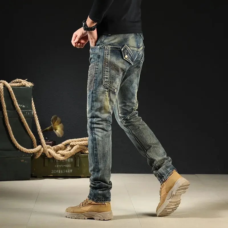Jeans for Men Tapered Male Cowboy Pants 90s Streetwear Wide Leg Soft in Y2k