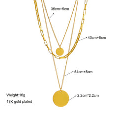 316L Stainless Steel Gold Color 3in1 Round Pendant Necklace For Women Fashion Girls