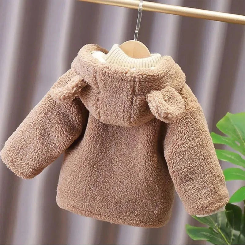 Baby Boy Jacket Winter Thicken Warm Hooded Children's Outerwear Cute Bear Plush Coats